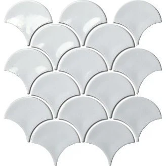 White Fish Scale Tile Backsplash